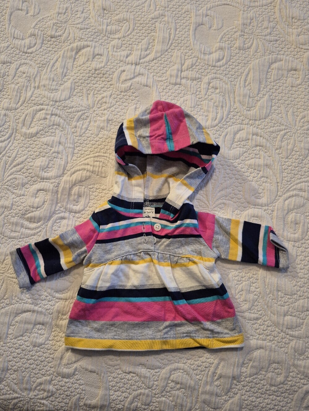 Carter's girls NB striped hoodie 2 button closure NWOT
